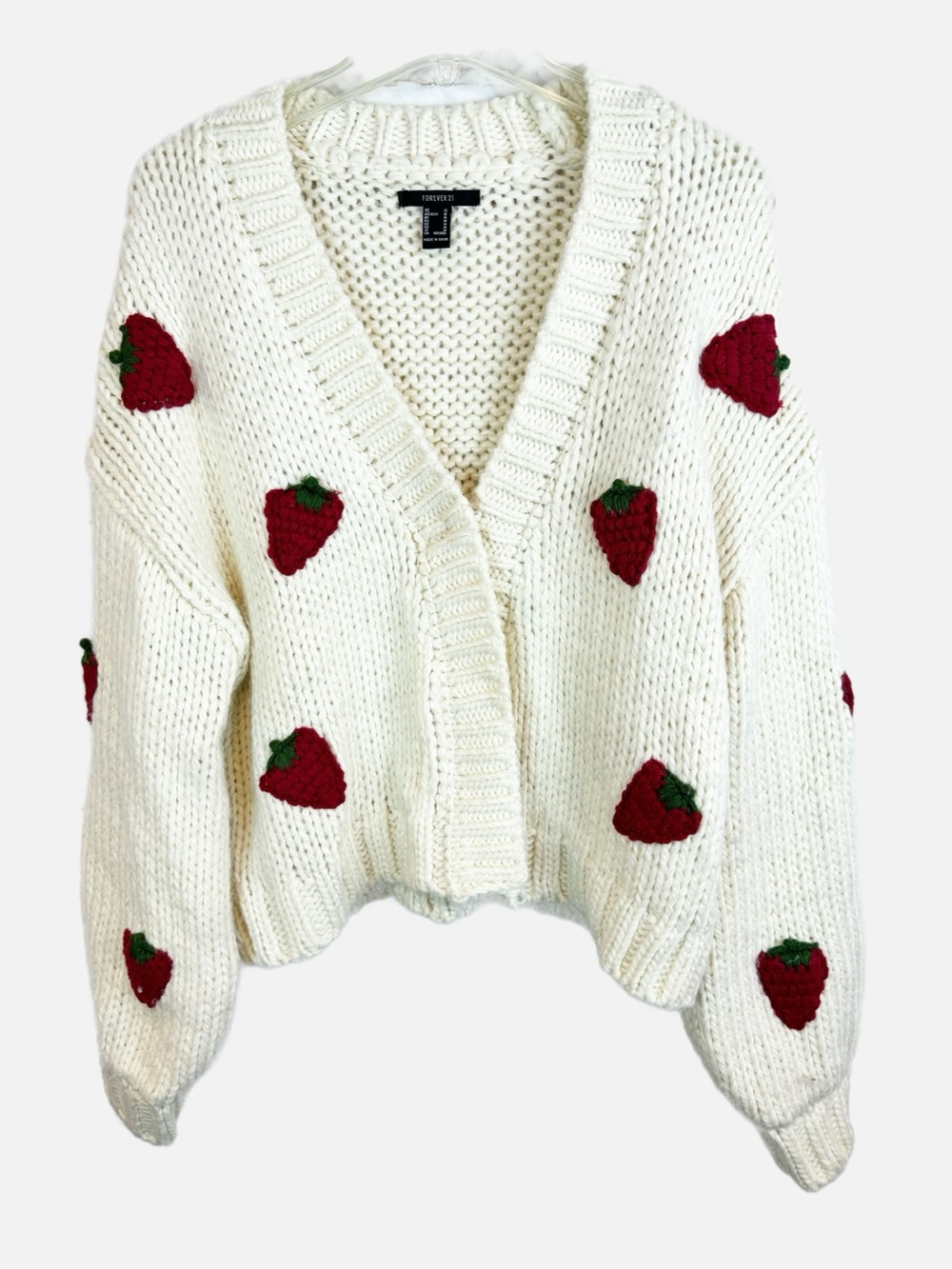 Forever 21 | Strawberry Pattern Open Cardigan Sweater, M